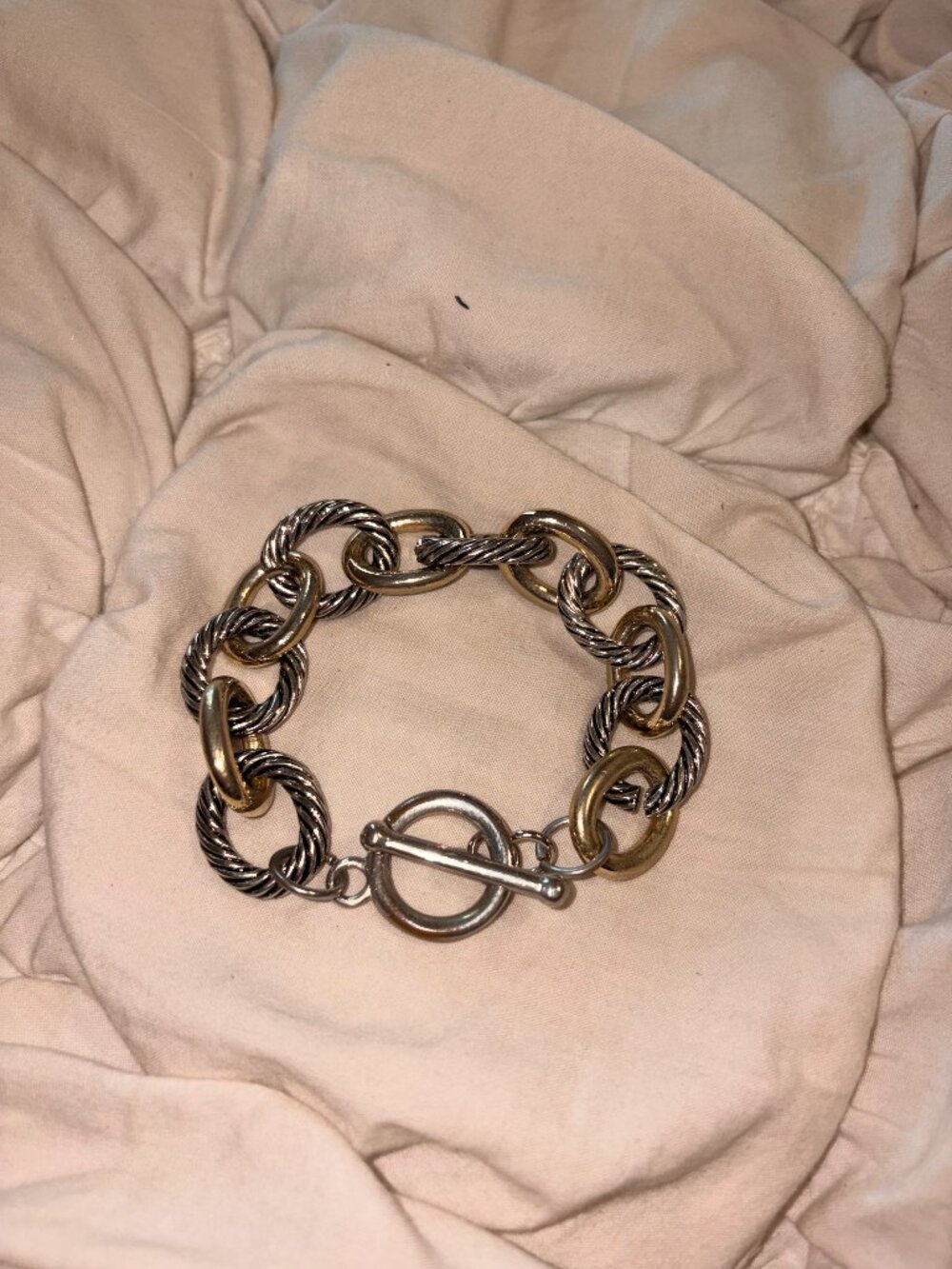 Anthropologie Mixed Metal Cable Twist Link Toggle Bracelet